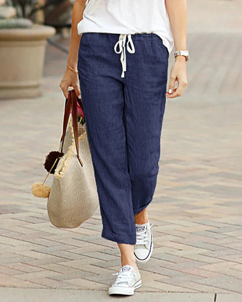 Autumn Cotton Women's Pants Y2K Black Drawstring Elastic Waist Casual Pants Female Loose Fashion Elegant Ladies Bottom - 3KDyn
